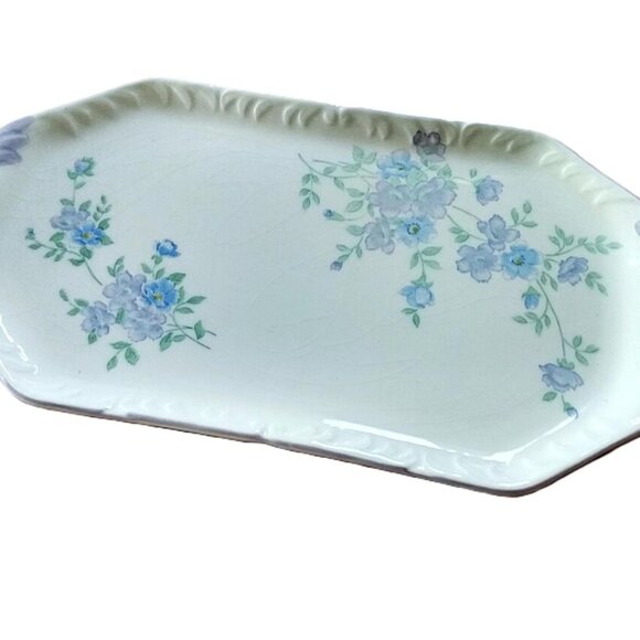 Vintage Blue Bell Flower Ceramic Tray Furukawa Japan Rectangular 12"x6.5" - Picture 4 of 12